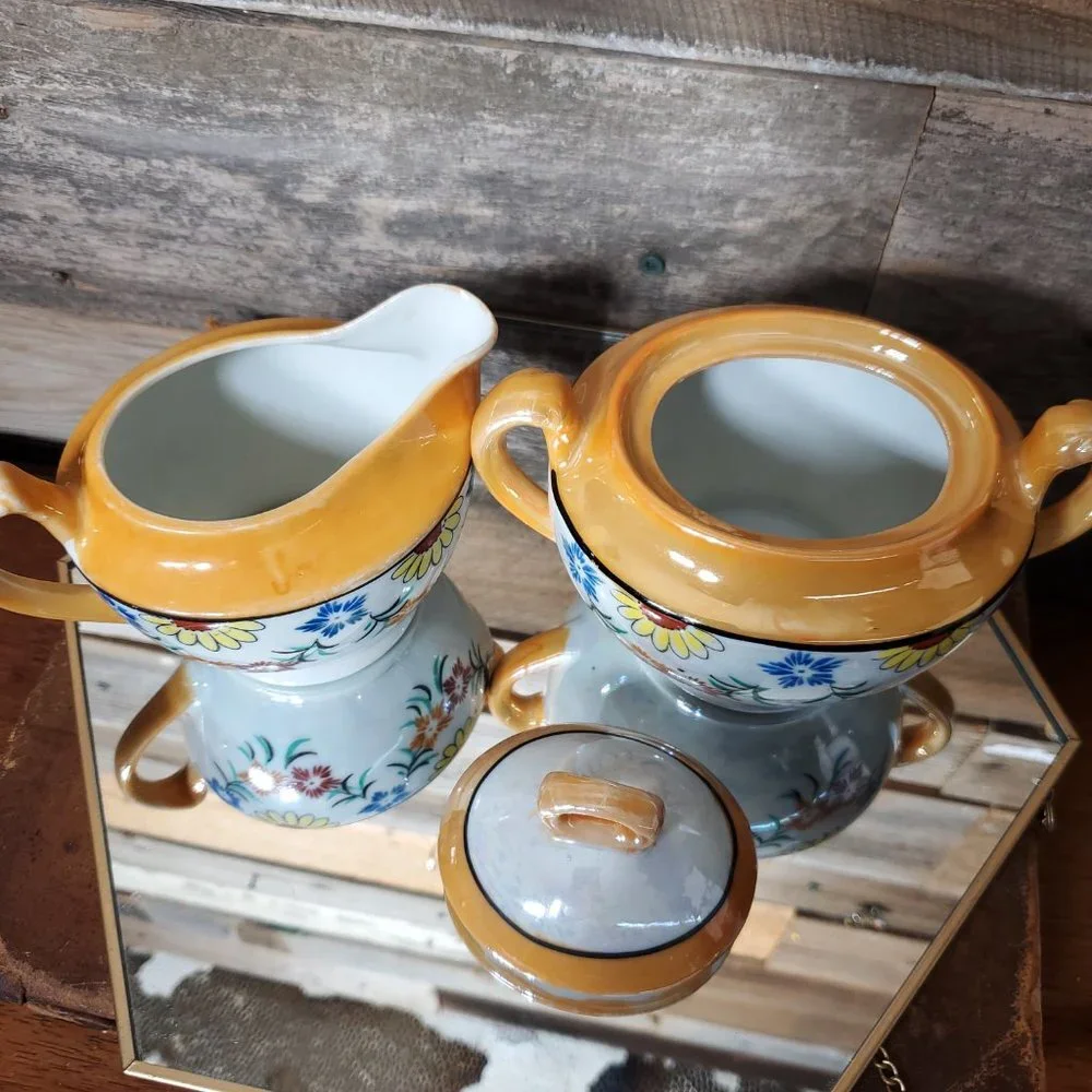 Lusterware Floral Cream & Sugar.  Occupied Japan.